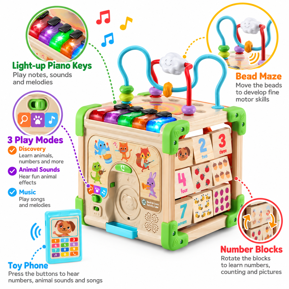 Wooden Activity Learning Cube