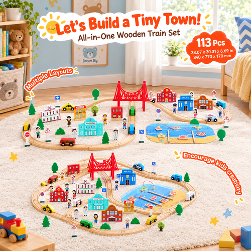 113 Piece Wooden Train Set