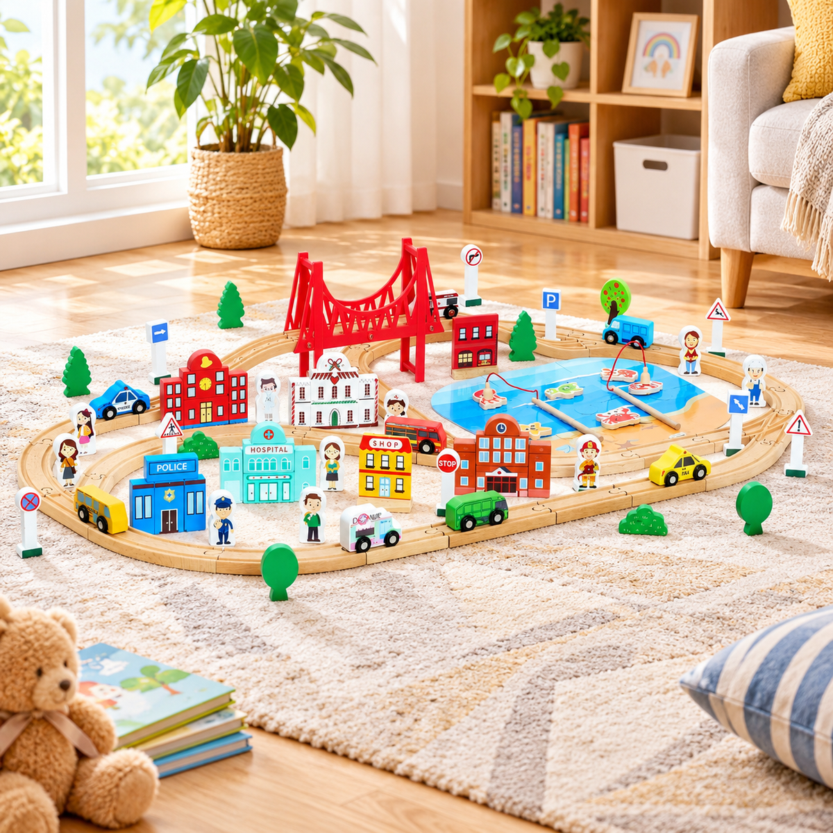 113 Piece Wooden Train Set